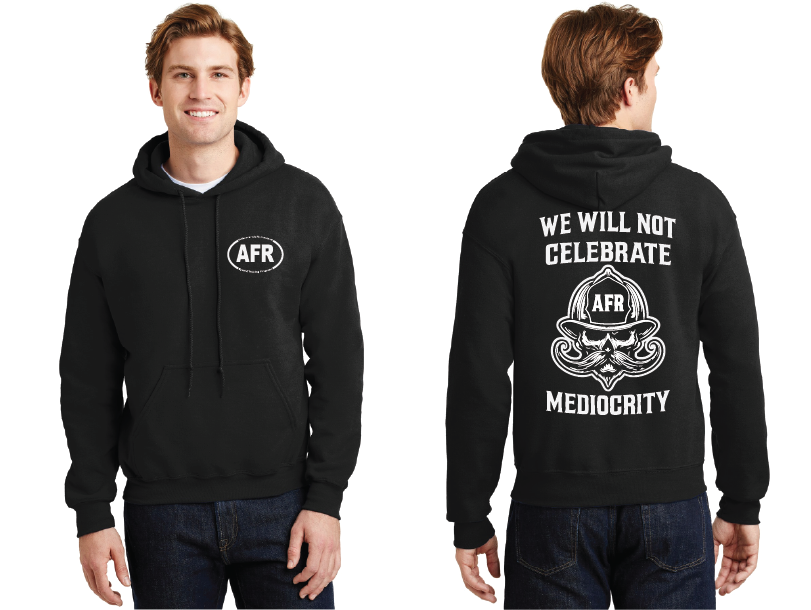 MEDIOCRITY- BLACK w/White AFR on Left Chest