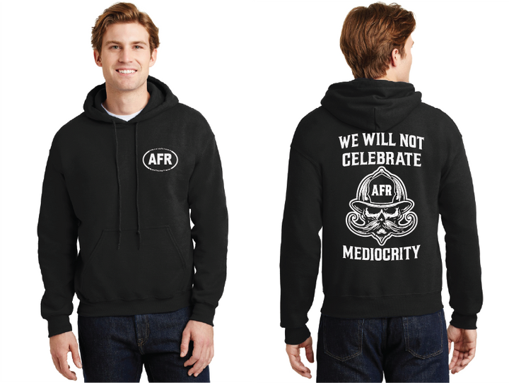 MEDIOCRITY- BLACK w/White AFR on Left Chest