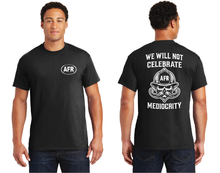 MEDIOCRITY- BLACK w/White AFR on Left Chest