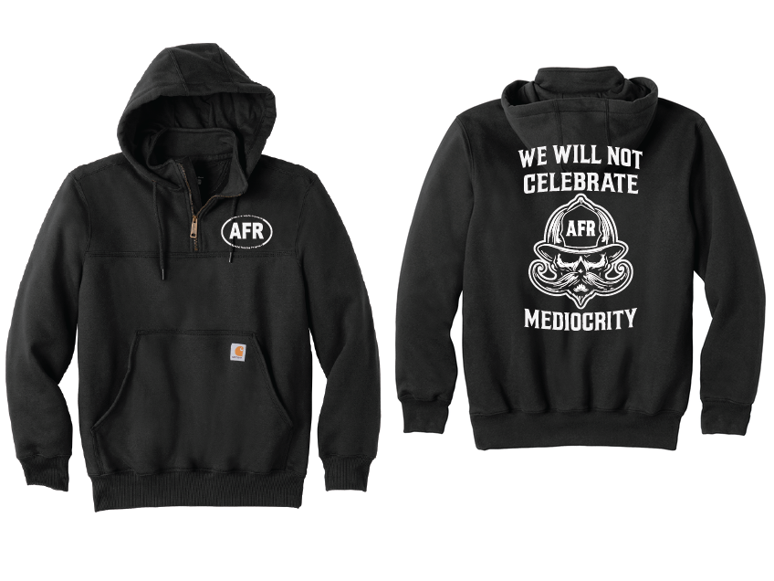 MEDIOCRITY- BLACK w/White AFR on Left Chest