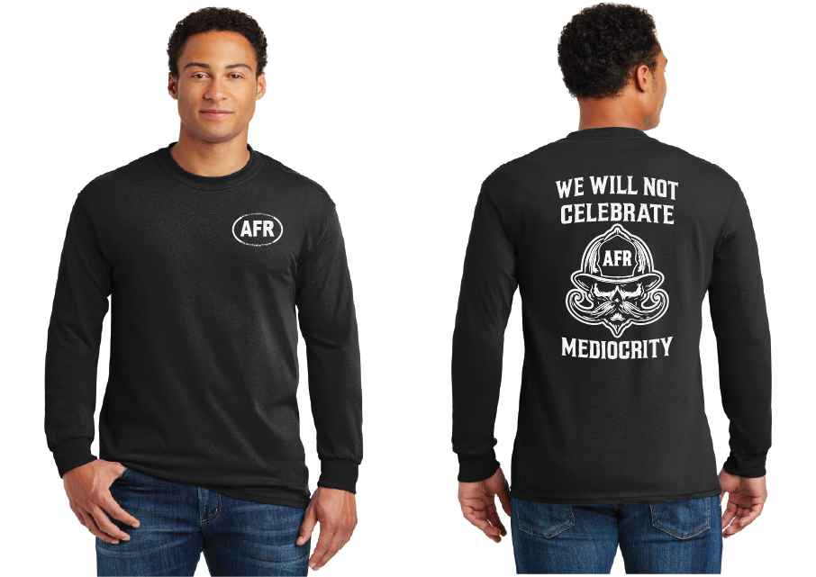 MEDIOCRITY- BLACK w/White AFR on Left Chest