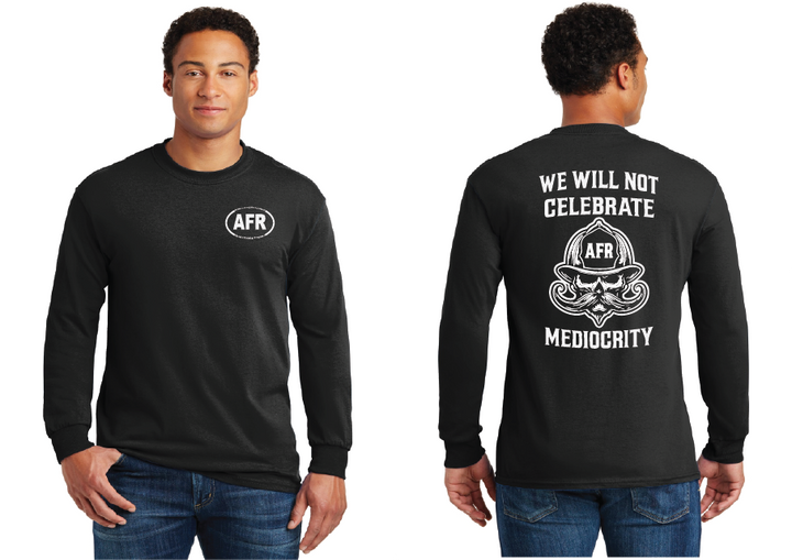 MEDIOCRITY- BLACK w/White AFR on Left Chest