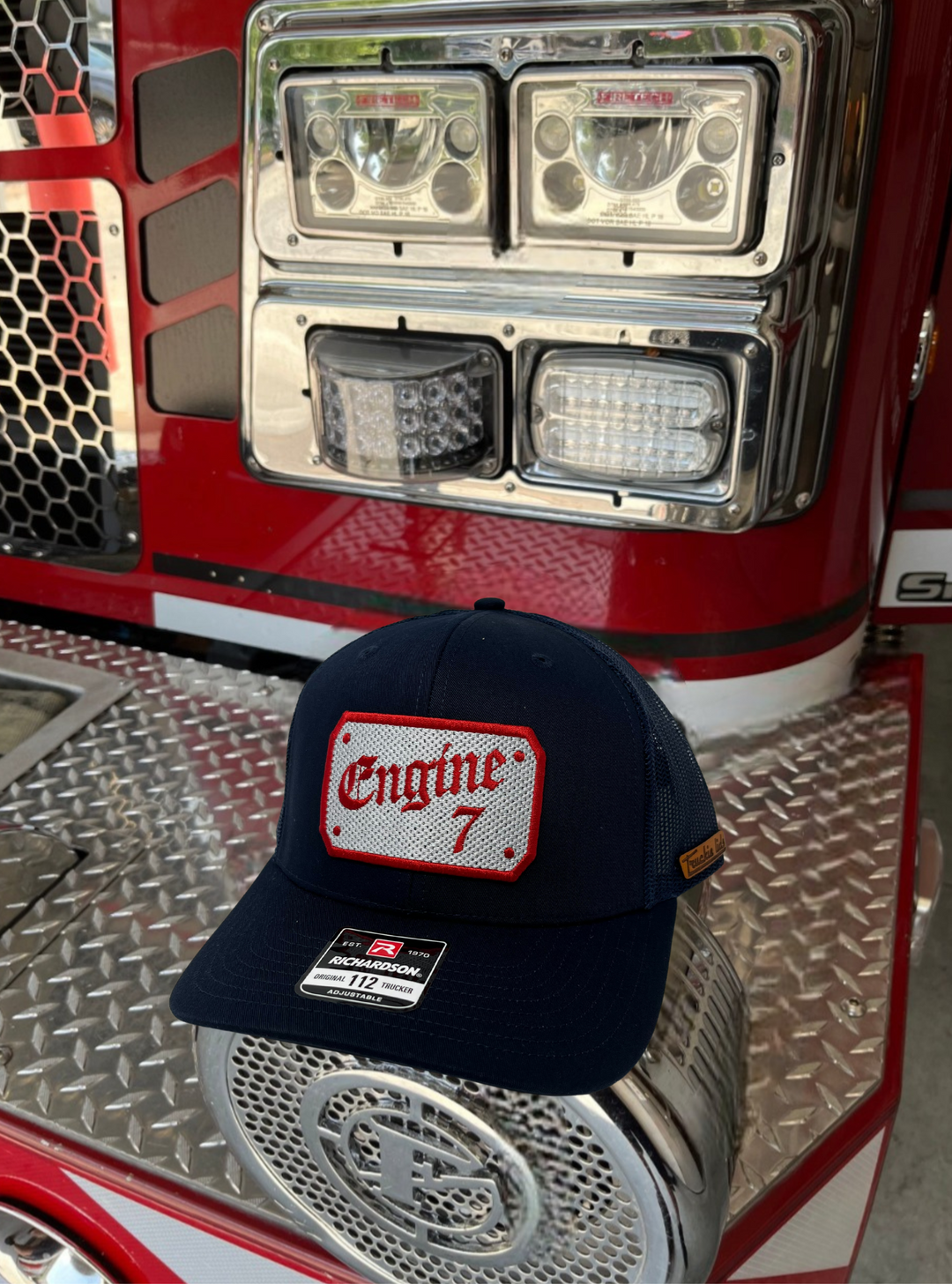 The Bishop Old English Embroidered Trucker Cap - Flexfit Snapback, Mesh Back, One Size Fits Most